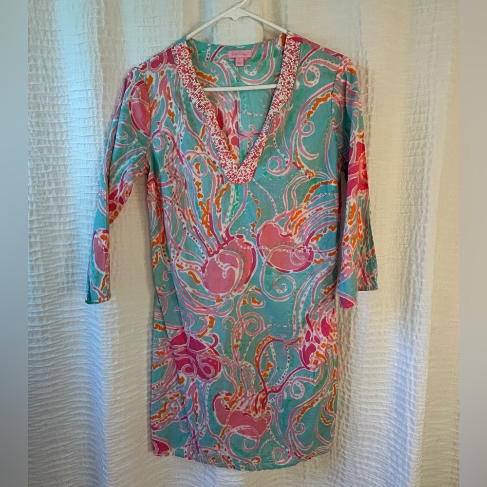 Lilly Pulitzer Turquoise Pink Orange Floral Swim Coverup